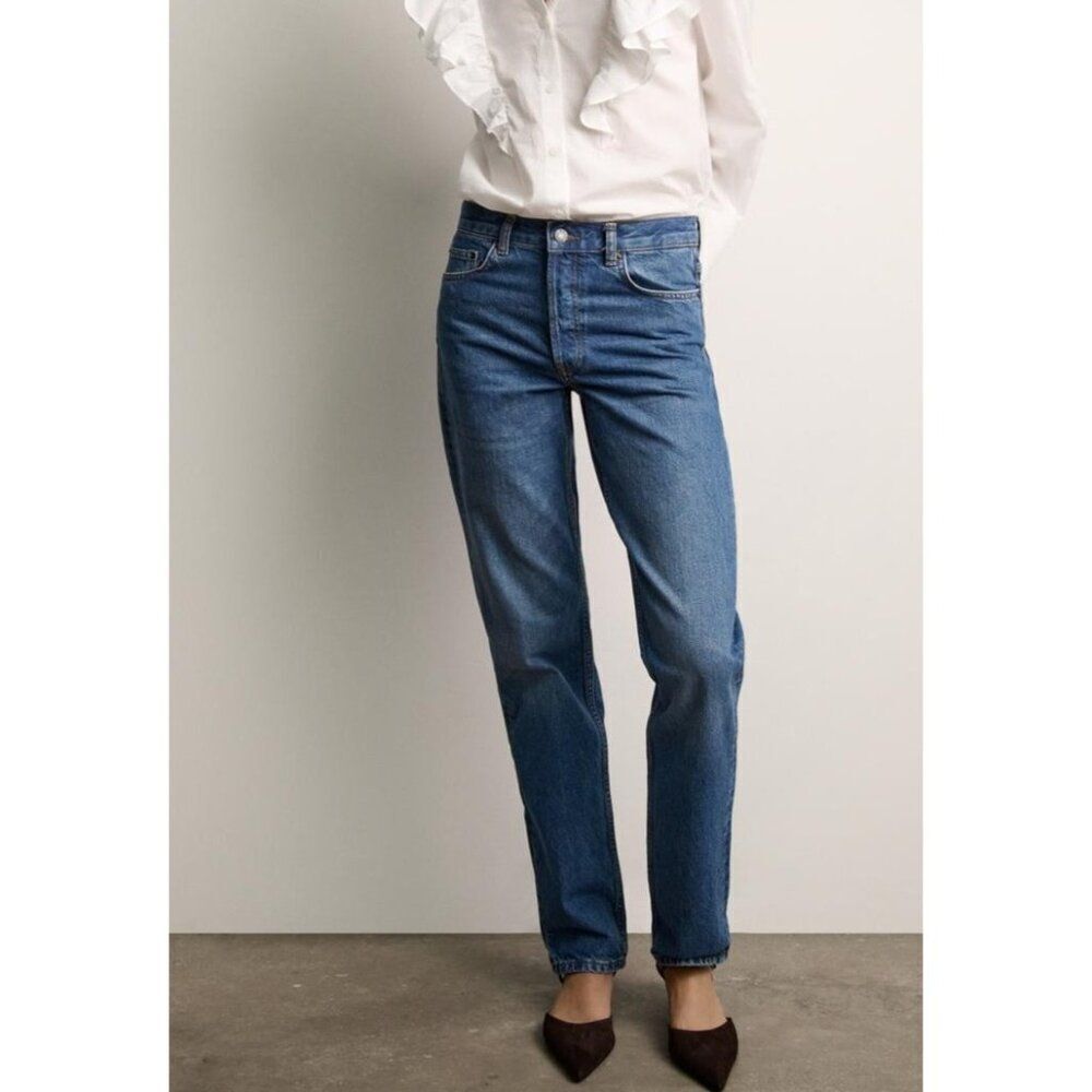 Zara Womens Slim Jeans EU 36 US 4 Blue Denim Straight High Rise 6840/264 NWT